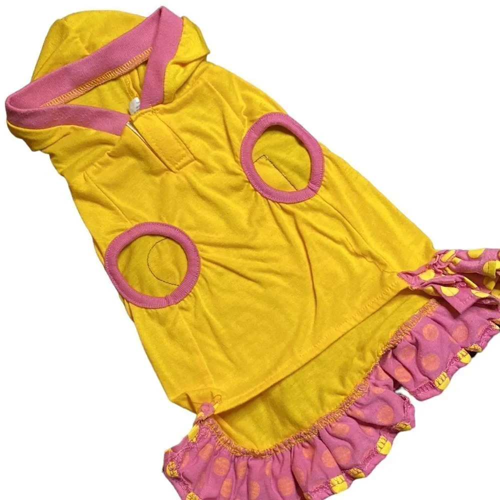 LOVE Embroidered Pink Yellow Polka Dot Dog Dress